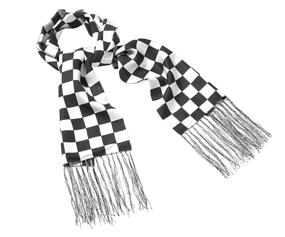 100% SILK MOTORCYCLE SCARF - CHEQUERED BLACK & WHITE– Speedwear Ltd